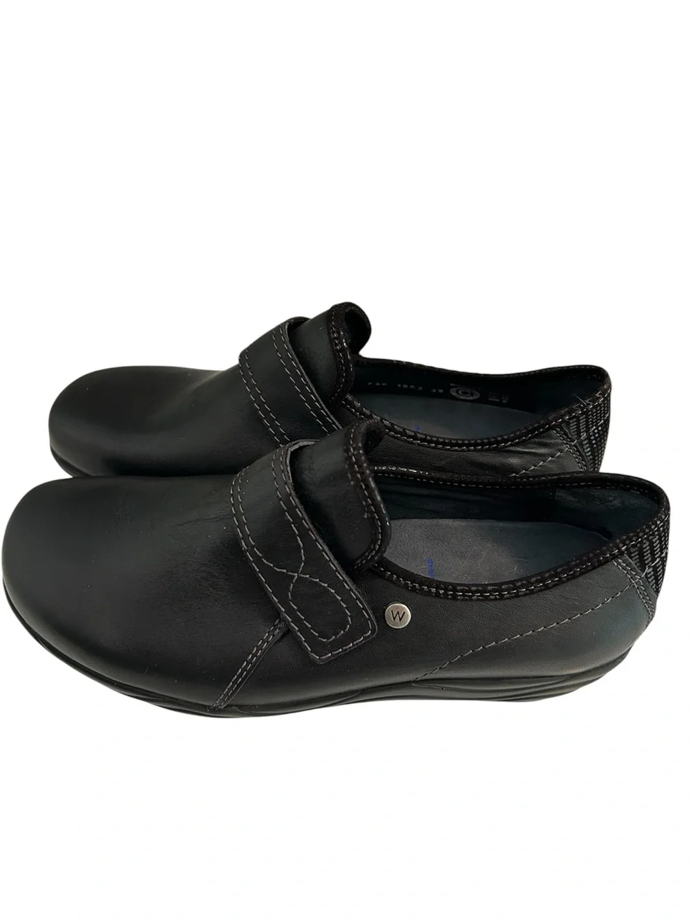 Wolky Black Leather Slip-On Loafers with Strap